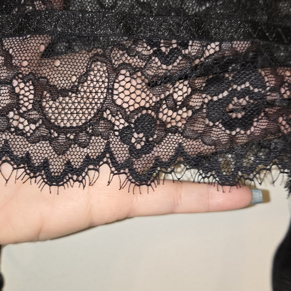 4 Pc Set Lace Cage Tie Collarbone Detail Mesh See Thru Skirt Garter Gloves Sexy - Picture 11 of 16
